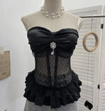 Eager Heavy-Working Transduce Mesh Lace Spliced Ribbon Ribbon Strap Chest Pad Tector Blouse