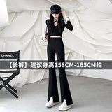 Zingj Suit Bell Bottom Pants Children 2024 Autumn New High Waist Show Thin Feeling Pants Slit Casual Micro Pants-Outfit