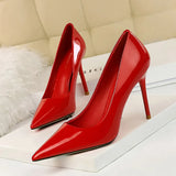 Zingj Fashion Simple Thin Heel High Heel Lacquer Leather Shallow Mouth Tip Sexy Show Thin OL Professional Women's Singles