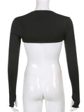 Women Thumbhole Long Sleeve Bolero Shrug Solid Color Open Front Cropped Cardigan Top Bodycon Slim Fit Sunscreen Arm Cover