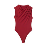 New Solid Color Pleated Neckline Sleeveless Jumpsuit
