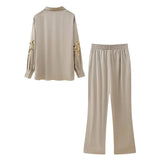New Lapel Single-Breasted Long-Sleeved Shirt Straight Casual Trousers Sequins Embroidered