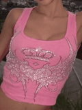 Rhinestone Winged Heart Ribbed Cropped Tank Top- Outfit