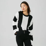 And Winter New Women's Wear New Leisure Style Long-Sleeved Round-Neck Vertical Striped Casual