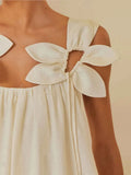 Solid Flower Cut Out Drawstring Strap Dresses For Women Sexy Backless Sleeveless Loose Dress Causal Lady Vacation
