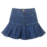 Harajuku Punk Denim Mini Pleated Skirt Ladies Summer High Waist Jeans Shorts Skirts Women Ruffles Fashion