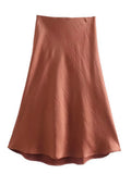 Sale Solid Satin Elastic Waist Women A-Line Skirt Summer Female Slim