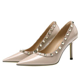Spring And Summer New Rivet Tip High Heel Female Fine Leather Black Patent Leather OL Nightclub Ultra-High Heel Single