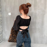 Chic Long Sleeve Women's Shirt Short Slim Slash-neck Fashion Top Female Streetwear Women's Blouse Summer New