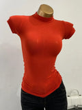 Collar T-shirt korean Transparent Short-sleeved Slim-fit Elastic Solid Inner Bottoming Shirt Sexy Big Chest