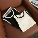 New Rice-White Sleeveless Spliced Slim Lady's Bottomed Vest