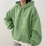 Solid Color Letter Embroidery Oversized HoodieOutfit