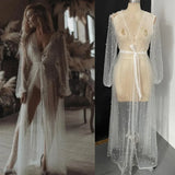 Pearl Long Sleeve Wedding Jacket Tulle Party Shawl BOLERO Floor-Length Bridal Cape Sexy pearl