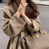 Zingj Pound Waist Strap Design Loose Large Size V Collar Cardigan Coat Female Autumn New Languid Lazy Wind