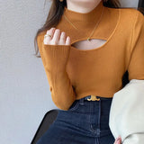 Zingj Turtleneck Sweater Female Qiu Dong New Style In The Sexy Chest Hollow Out Versatile Sweater Foreign Style Inside Build Bottom Unlined Upper