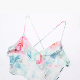 Spring Laminated Decorative Print Mini Suspender Dress