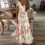 Solid Ruffles Pleated Long Party Dress Women Short Sleeve Loose Casual Dress2025 Autumn V Neck Tassel Hollow Out Dresses 211-1-Outfit