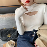 Zingj Turtleneck Sweater Female Qiu Dong New Style In The Sexy Chest Hollow Out Versatile Sweater Foreign Style Inside Build Bottom Unlined Upper
