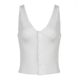Girls Sexy Temperament Row Button V Collar Waist Show Thin Sling Vest Women Pure Sexual Feelings To Wear A Small