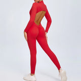 Zingj Zipper Long Sleeve Nude Yoga Jumpsuit Women Wear Fitness Sports Pants Tights-Outfit