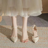Zingj Temperament Socialite High Heels Baotou Thick Heel Sandals Female 2023 New Summer One Word Belt Hollow Single Shoes Bridesmaid Shoes-Outfit