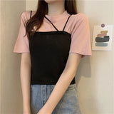 Zingj 2024 New Korean Wind Detachable Sleeve Knit T-Shirt Knit Sling Vest Wearing A Suit Schoolgirl-Outfit