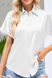 Office Lady Tops Satin Shirt Casual Fashion Women Short Sleeve Loose Blouse Turn Down Collar Button Clothes Elegant