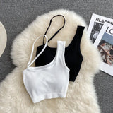 tops for womens crop top woman solid color tank top oblique shoulder sleeveless camis for women omighty