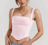 Pink Plaid Strap Top-Outfit