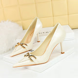 Zingj Retro High Heels Women's Shoes Fine Heel High Heel Shallow Pointed Metal Belt Buckle Decorative Single