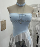 Shooting Hottie Letter Hot Diamond With Chest Pads To Wear Chest Vest Irregular Mesh Ribbon Hanging Neck Sleeveless Top
