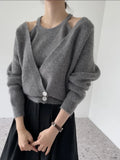 Zingj Retro Lazy Loose Knitted Cardigan Women's Autumn New Minority Foreign Style Sweater Harness Vest Two-Piece