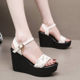 Heel Thick-Soled Sandals Women Summer With A Word With Water Drill Weaving Mother Sandals Soft-Soled Pine Cake Beach