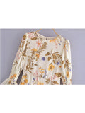 New Spring Women Retro Floral Print Sexy Slits Chiffon Dress Ladies O Neck A-line Holiday French Style Vestido Midi