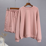 Soft Cotton Sets Women 2022 New Casual Two Pieces Long Sleeve Sweatshirt &amp; High Waist Shorts Solid Outfits