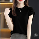 T-Shirt Round Collar Bottom Top 2025 New Solid Color Loose T Ice Knitted Shirt