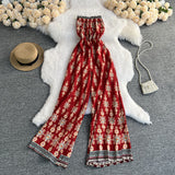 Zingj Net Red With Floral Jumpsuit Sexy Wood Ear A Word Shoulder Thin Vacation Trip Pat Wide Leg