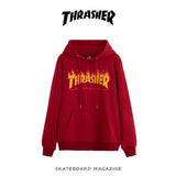 Fall New American Version Of Classic Flame Hooded Hoodie Men's Round Collar Loose Couple Hooded Jacket Ins