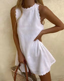 Dress Women Summer Fashion Solid O Neck Sleeveless Party Dress Women Casual Loose Ladies Mini Dress