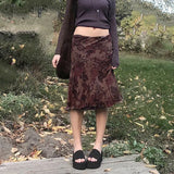 New Women's Dress Wish Summer Fashion Auricularia Auricula Side Mesh Brown Printed