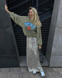 Zingj Skirt 2024 New Lady Street Trend Long Sexy Hot Girl Sequin