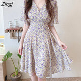 Dresses Women Summer Chic Hot Sale Soft Lady V-neck Stylish Tunic Slim Beach Simple Print Tender Sweet Holiday