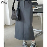 Women Simple Design Trendy Korean Style Elegant Midi Faldas Autumn All-match Empire Pure Basic Preppy Student Y2k