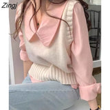 Sweater Vest Women Simple Lovely Schoolgirls Basic Autumn Chic Knitwear All-match Cozy Sleeveless Stylish Ins Teens