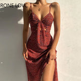 Women Sexy Deep V Neck Spaghetti Straps Plaid Pattern Hollow Out High Silt Maxi Sexy Party