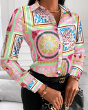 Zingj Wise Hot Style Autumn Loose Long Sleeve V Collar Button Print Shirt Shirt Women's