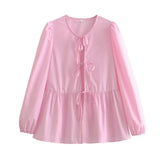 New 7-Color Bubble Sleeve Bow Tie Shirt In