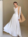 Casual Long Sleeve Maxi Bodycon Dress for Women Elegant Fashion Chic Evening Prom White Robe Female Spring Clothes