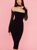 Double Layers Mesh Sexy Summer Dress Women 2022 Strapless Long Sleeve Bodycon Midi Dresses Solid Elegant Party
