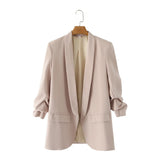 Spring Style Pleated Sleeve Sag Urban Leisure Candy Color Women's Suit